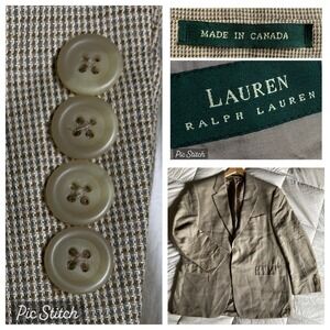 90s Lauren Ralph Lauren Silk Wool Blazer Sport Coat Men's 44R Beige Houndstooth